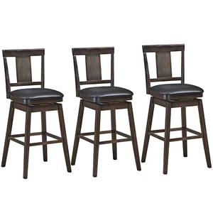 Costway Set of 3 Swivel Bar Stool 29 inch Upholstered Seat Bar Chair Counter Pub - Picture 1 of 10