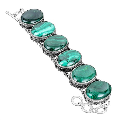 VALENTINO Bracciale ovale in argento 925 malachite naturale catena vintage regalo figlia gioielli