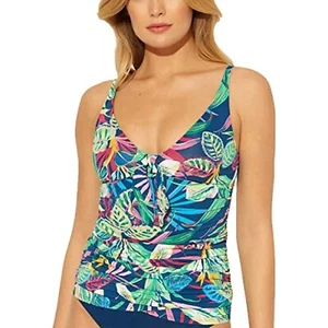 Bleu Rod Beattie Women's Tie Front Over The Shoulder Tankini Top Navy Size 6 - Picture 1 of 2
