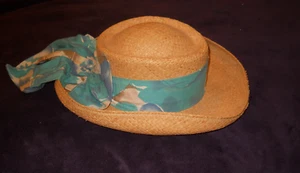 Vintage Damen Fiesta Santa Barbara Hut Stroh Natur @ blau Blumenband / Größe S - Bild 1 von 5