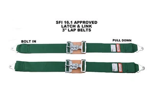 SAFETY HARNESS NEW PAIR 3" LATCH & LINK LAP BELT 2 POINT RACING BELT GREEN - Bild 1 von 6