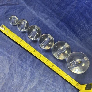 Vintage Lamp spacers, Lot Of 6 clear Acrylic, Lucite ? balls w/diff sized holes - Picture 1 of 11