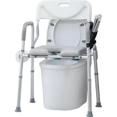 ELENKER 4-in-1 Raised Toilet Seat Armrests Backrest Bedside Commode Chair 300lbs - Image 1 of 4