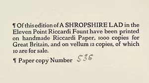 Limited Edition A. E. Housman A Shropshire Lad Medici Society 1914 - Imagen 1 de 6
