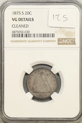 1875-S Twenty Cent 20c Piece NGC VG Details Cleaned #2-030 - Image 1 of 2