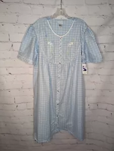 Premier Intimates Snap Button Down Blue Embroidered Housecoat Gown Size 1X - Picture 1 of 9