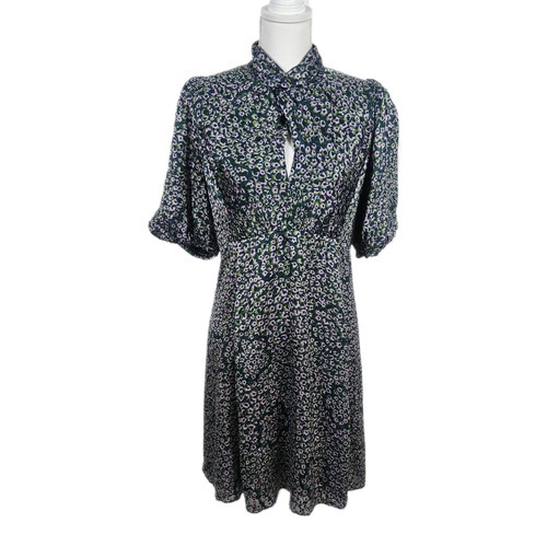 Mini Abito Kate Spade 8 Flair Flora Devore Verde Viola Finto Collo Raso