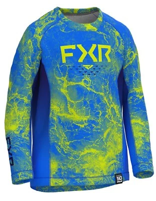 Camiseta FXR Attack UPF 23 para niños pequeños manga larga azul/alta visibilidad ondulada Foto 1 de 2