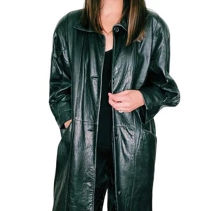 Vintage Y2K PELLE New York Milano Leather Long Trench Coat Size Medium - Picture 1 of 14