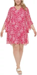 New Calvin Klein Gorgeous Hibiscus Delicate Chiffon Shift Dress Plus size 20W - Picture 1 of 6
