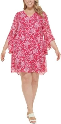 New Calvin Klein Gorgeous Hibiscus Delicate Chiffon Shift Dress Plus size 18W - Image 1 of 4