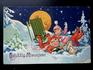 jolie ancienne Carte postale fantaisie enfants lune - Picture 1 of 2