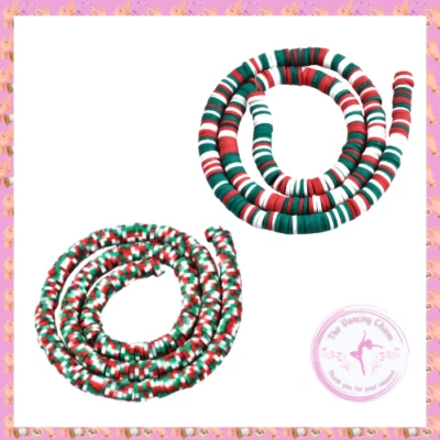 Red Green White Christmas Polymer Clay Beads Round Disc 6mm Heishi 1mm Wide - Image 1 of 4