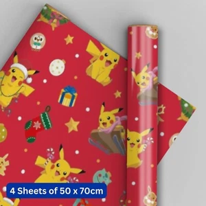 Christmas Wrapping Paper | Pokemon | 4 Sheets & 4 Tags | Kids Gift Wrap - Picture 1 of 4