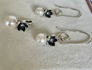 Genuine Pandora Mystic Floral White Pearl Earrings Set  💕  RARE