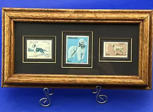 Dogs On Stamps Vintage Framed Art Postes Lao Paraguay Romana Made in Everett WA - Picture 1 of 8