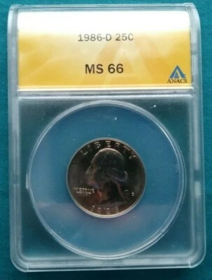 1986-D Washington Quarter ANACS MS 66  #1576 - Image 1 of 4