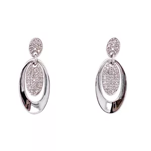 Orecchini pendenti oro bianco 14 kt 0,20 carati pavè diamanti ovali goccia palo retro - Foto 1 di 4