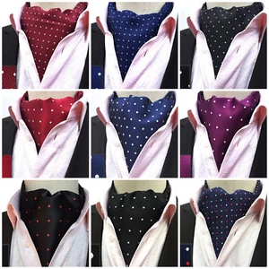 Corbata Cravat Ascot a lunares azul rojo negro púrpura 100 % seda - Imagen 1 de 12