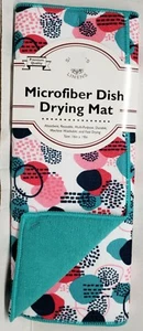 Microfiber Printed Dish Drying Mat, 16"x19", COLORFUL DOTS & SPOTS,aqua blue, SL - Picture 1 of 7