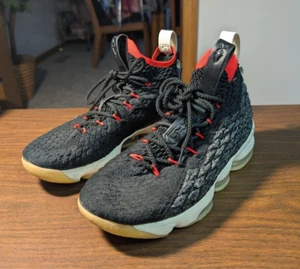 Nike LeBron XV 15 Sneakers Mens 8.0 Black Bright Crimson Knit Hi Shoe - Picture 1 of 7