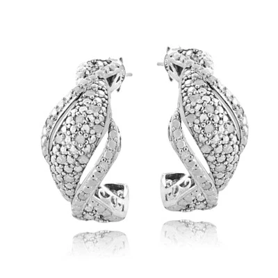 1/4 Ct Diamond Twist Half Hoop Earrings - Image 1 of 3