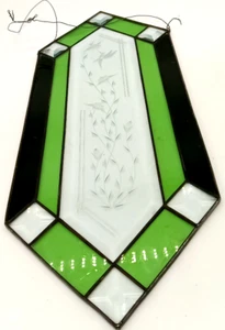 1988 Stained Glass Etched Hummingbird & Floral Suncatcher Signed Tiffany ETC - Picture 1 of 10