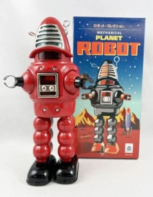 JOUET TOLE ROBOT MARCHEUR MECANIQUE ROUGE PLANET ROBOT HA HA TOY NEUF BOITE. - Photo 1/4