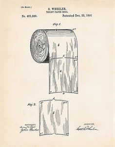 Toilet Paper Patent Print Bathroom Decor - Funny Must Haves Restroom Art Poster - Picture 1 of 6