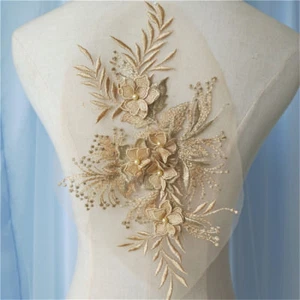 3D Embroidery Lace Applique Beaded Flower Patch Wedding Dress Cloth Decor Craft - Picture 1 of 16