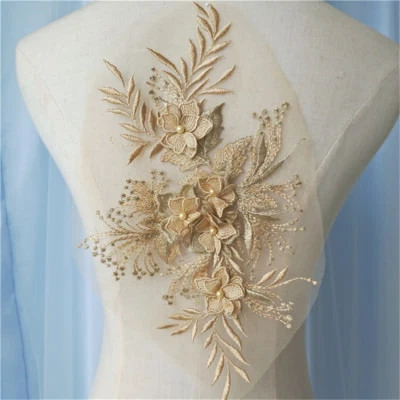 3D Embroidery Lace Applique Beaded Flower Patch Wedding Dress Cloth Decor Craft - Image 1 of 4