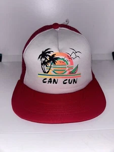 Cancún México Vintage Viaje Malla Camionero Snapback Sombrero Rojo Años 80 Sin Stock Nuevo de Lote Antiguo - Imagen 1 de 3