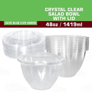 100 Pack - 48 Oz. Clear Plastic Salad Bowls with Airtight Lids BPA Free - Picture 1 of 7