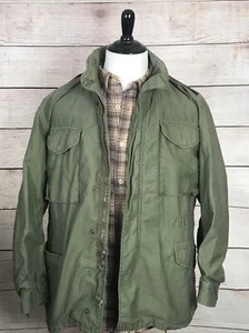 Army Vintage Military Coat, Cold Weather Field Coat + Hood,Green Canvas,Men’s M - Picture 1 of 12