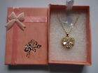 BRAND>NEW>GOLD PLATED SMALL HEART & CLEAR TEARDROP & CLEAR DIAMANTENECKLACE