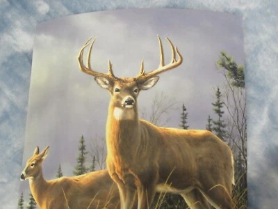 Manta de felpa de terciopelo Deer Buck - azul, marrón, beige con bordes de ganchillo Foto 1 de 4