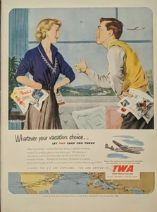 1951 vintage TWA print ad. Post World War II, beautiful colors - Picture 1 of 1