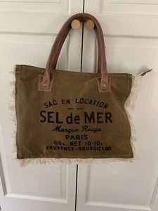 Myra Bags Upcycled Canvas Handbag Sel De Mer Beige Tote Nordstrom 13x10 Fringe - Picture 1 of 14