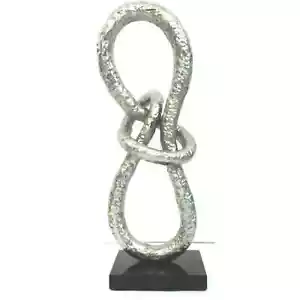 Metal INFINITY LOOP KNOT Art SCULPTURE Onyx Marble Base 16" Silver Over Brass - Picture 1 of 6
