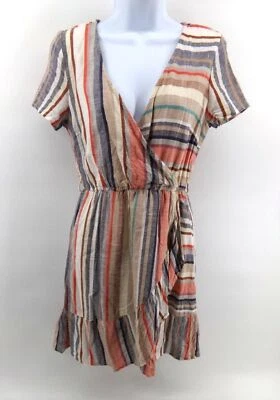 Blue Rain Womens stripe Wrap Sundress Sz SM V-Neck Cap Sleeve Summer Dress Boho - Image 1 of 4