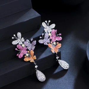 Charming Multicolor Long Butterfly Dangle Drop Earrings CZ Black Gold Jewelry  - Bild 1 von 11