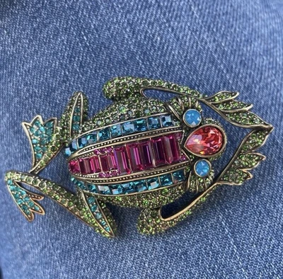 LARGE Heidi Daus Crystal Frog Brooch Pin Rare - Image 1 of 4