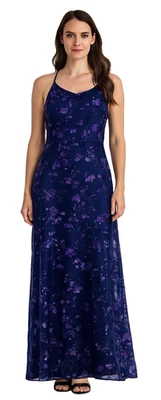 Винтажный 90-х Rampage вечернее платье макси платье размер 11 синий фея выгорания бархата цветочный - Изображение 1 из 4
