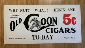 Vintage Old Original- Coon Cigars 5 Cents - Cigars Today Paper Store Sign - Picture 1 of 4