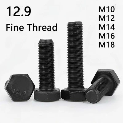 Fine Thread Black 12.9 Steel Hexagon Head Bolts M10/M12/M14/M16/M18/M20/M24-M36 - Image 1 of 4
