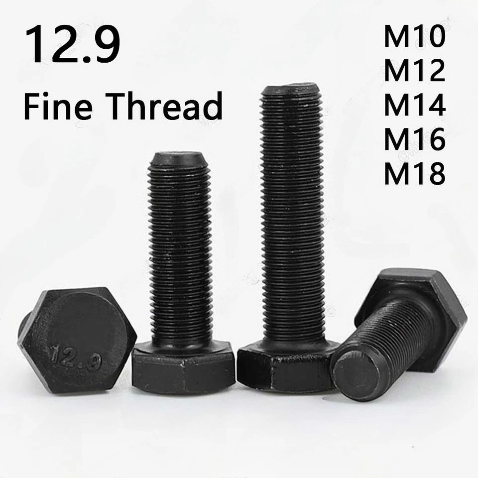 Fine Thread Black 12.9 Steel Hexagon Head Bolts M10/M12/M14/M16/M18/M20/M24-M36 - Image 1 of 4