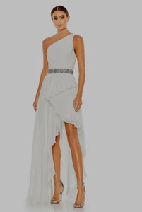 Vestido Mc Duggal Blanco Plisado Un Hombro Asimétrico Volantes Dobladillo Talla 6 - Imagen 1 de 5