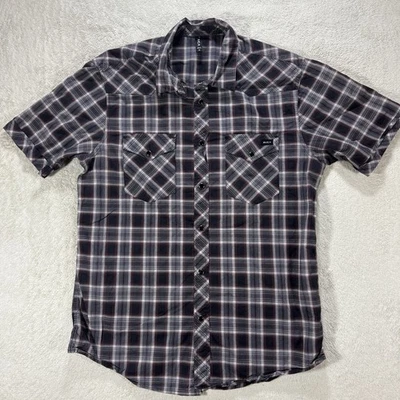 Camisa abotonada a cuadros manga corta negra RVCA para hombre talla mediana Foto 1 de 4