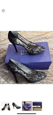Stuart Weitzman Mujer Zapatos LACESWOON Negro Encaje Satinado Tacones Bombas Talla 6.5M Foto 1 de 4
