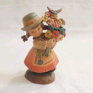 Figura Niña Flor Anri Ramo Floral Conejo Conejo Coletas Hecha en Italia - Imagen 1 de 8